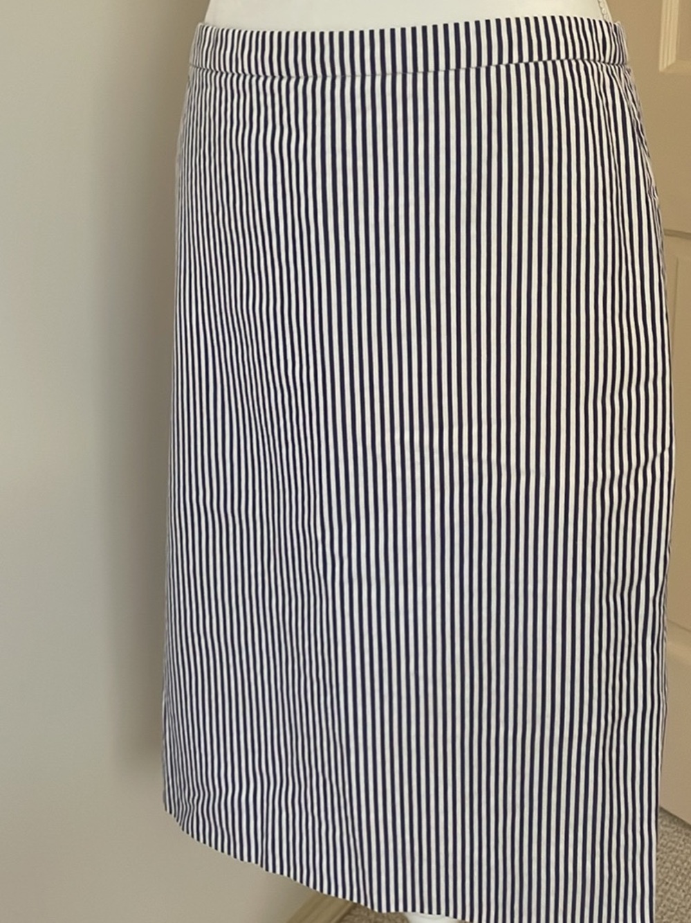 J. Crew Navy and White Vertical Stripe Pencil Skirt